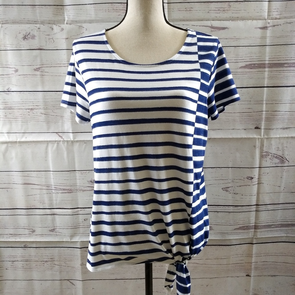 Chico's Blue Stripe Short Sleeve Top